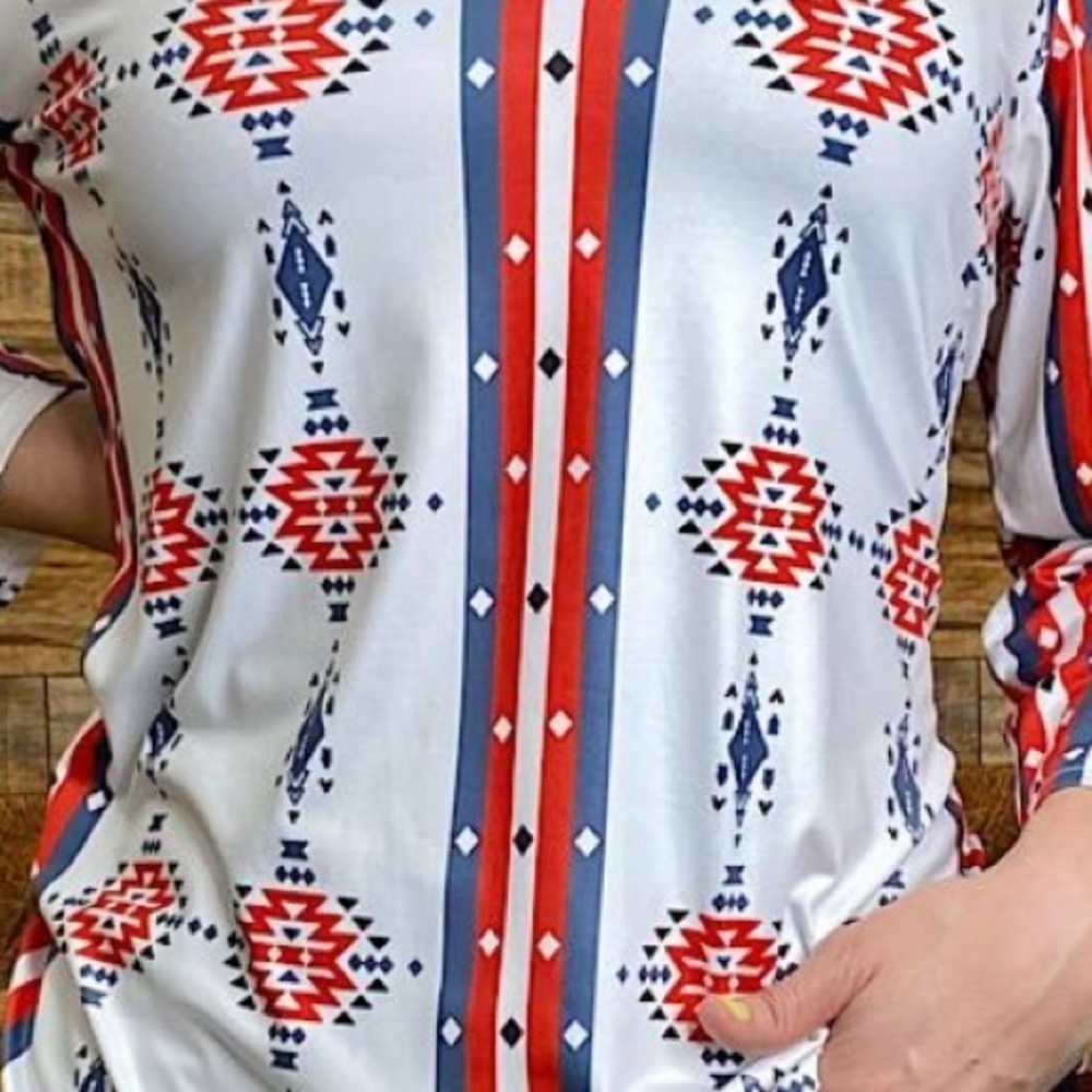 Tunic 3/4 Sleeve Western Print Size 1X - Picture 2 of 6